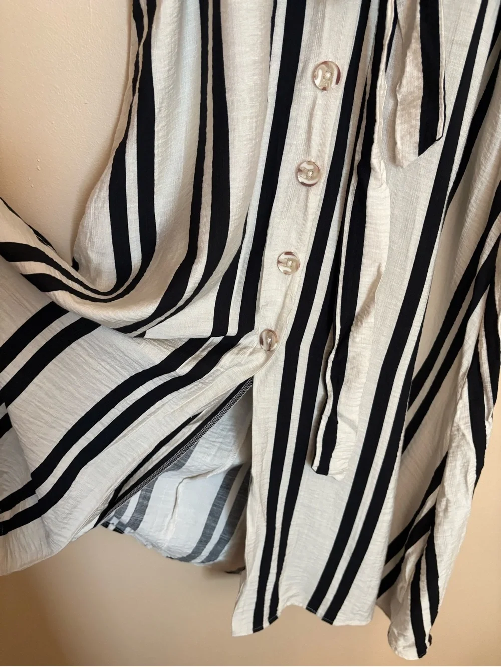 Primark Black White Vertical Stripe Button Front Belted Collared Maxi Dress - Picture 4 of 10